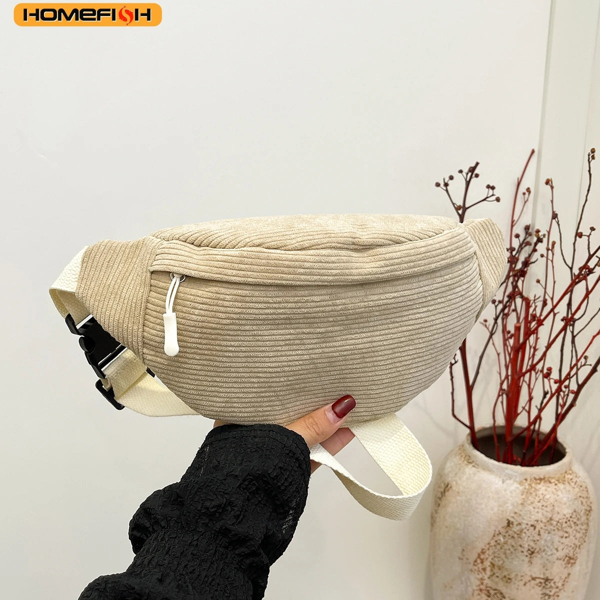 Homefish Casual Corduroy Belt Bags Women Fanny Pack Female Banana Waist Bag Hip Purse Shoulder