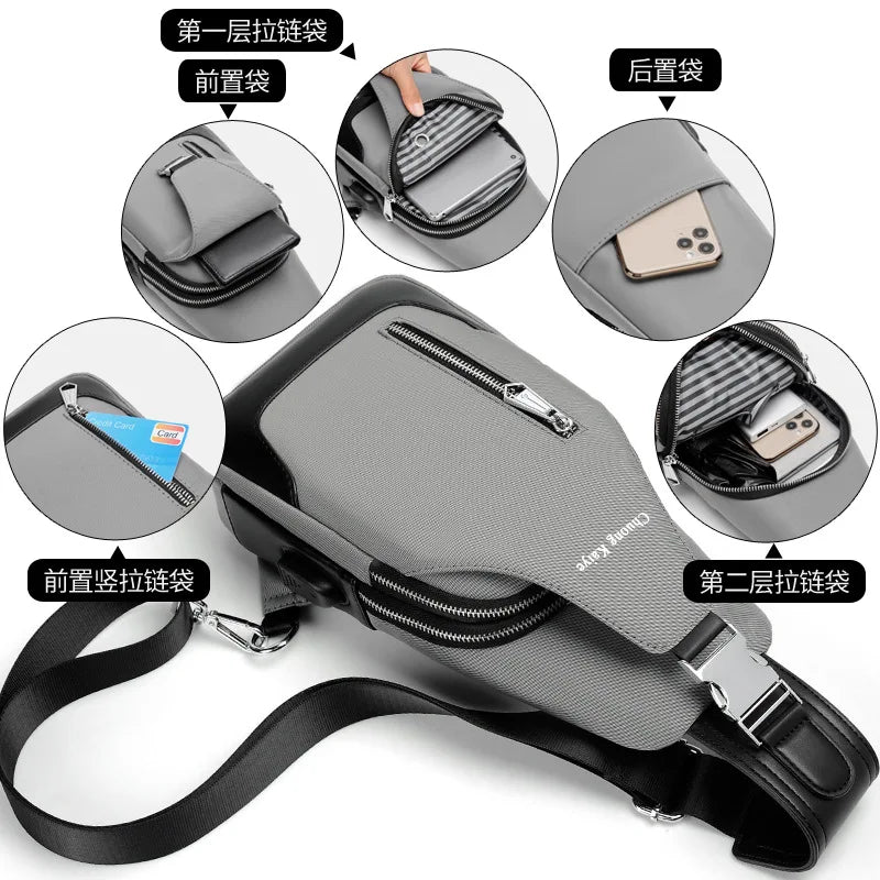 Chest Crossbody Bag Waterproof Men S Single-Shoulder Buckle Backpack Large-Capacity Multi-Functional
