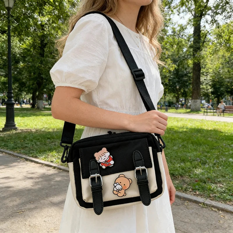 Cartoon Colorblock Mini Canvas Crossbody Bag for Women