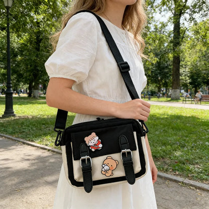Cartoon Colorblock Mini Canvas Crossbody Bag for Women