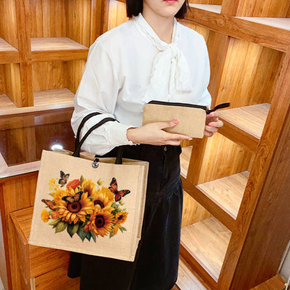 Sunflower Print Handbag & Coin Purse Set – 2-Piece Lightweight Tote