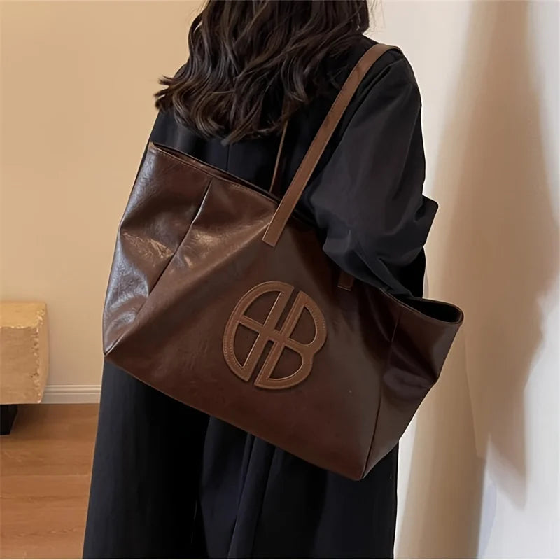 Large Capacity Faux Leather Tote Bag | Vintage Soft Shoulder Bag