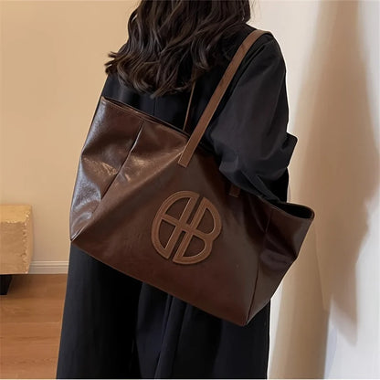 Large Capacity Faux Leather Tote Bag | Vintage Soft Shoulder Bag
