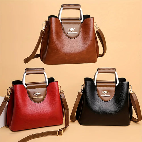 Leather Tote Bag – Vintage Two-Tone Crossbody Handbag for Women