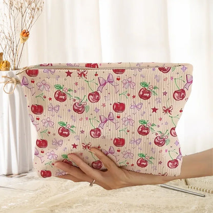 Floral & Bow Cosmetic Bag – Lightweight Zipper Makeup Pouch