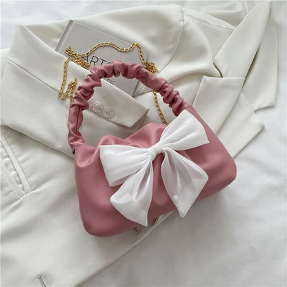 Bow Ruched Mini Crossbody Bag – Chic Chain Shoulder Purse for Women