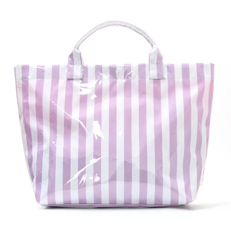 Waterproof Striped Tote Bag – Large Capacity PVC Beach Handbag for Women