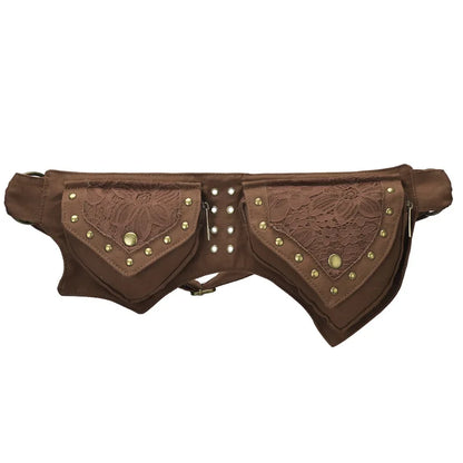 Men S Women Retro Rivet Waist Bag Crossbody Multi-Functional Wear-Resistant Outdoor Storage