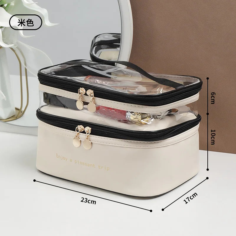 Double Pvc Cosmetic Bag Wash Handbag Large Capacity Multifunctional Portable Travel Skin Care