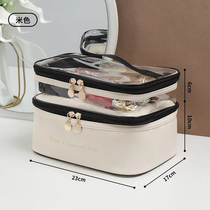 Double Pvc Cosmetic Bag Wash Handbag Large Capacity Multifunctional Portable Travel Skin Care