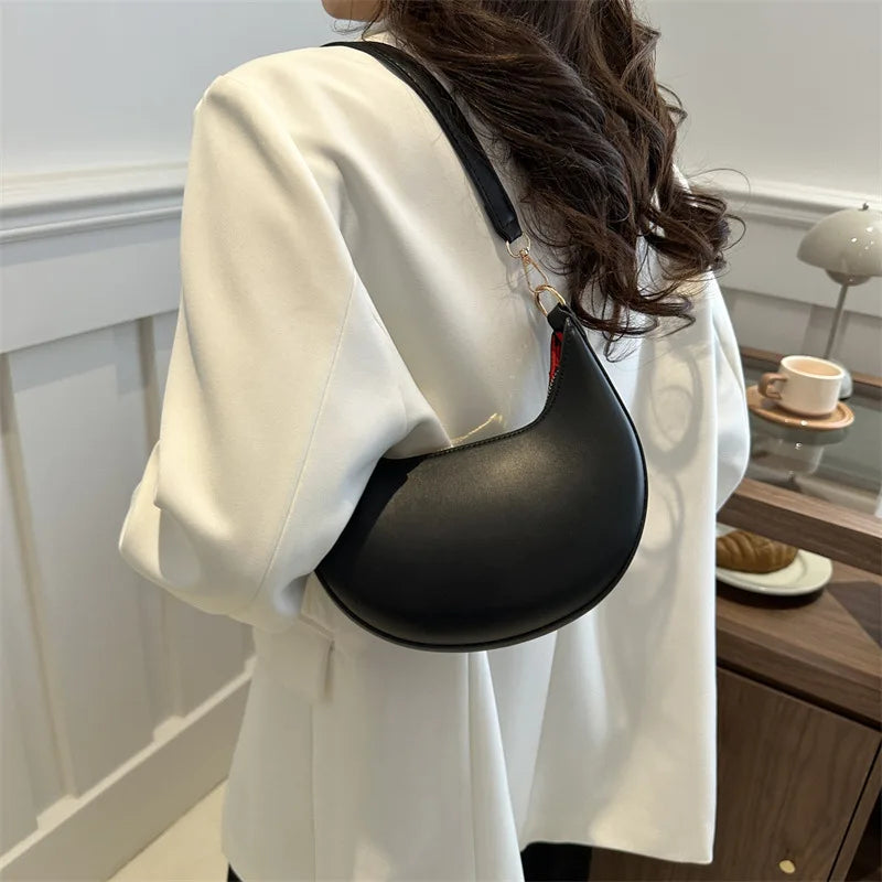 PU Leather Crescent Shoulder Bag for Women