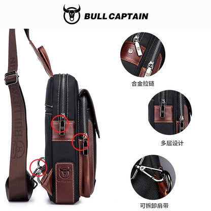 Real Leather Chest Bag Men Head Layer Cowhide Color Matching Large Capacity Shoulder Crossbody
