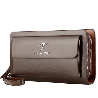 Male Handbag Business Wallet Double Zipper Large Capacity Mobile Phone Multi-Card Multi-Function