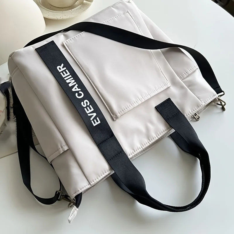 Multi-Pocket Canvas Tote Bag – Adjustable Crossbody Shoulder Bag
