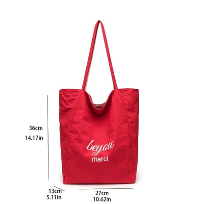 Striped Canvas Tote Bag – Double-Sided Large Shoulder Bag for Women