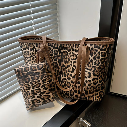 Leopard Print Shoulder Bag – Large Capacity Tote with Mini Pouch