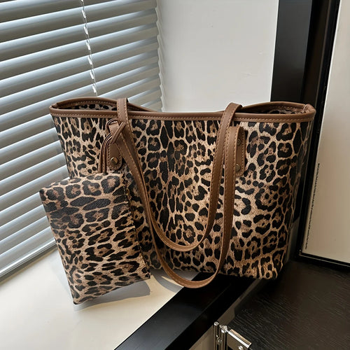 Leopard Print Shoulder Bag – Large Capacity Tote with Mini Pouch