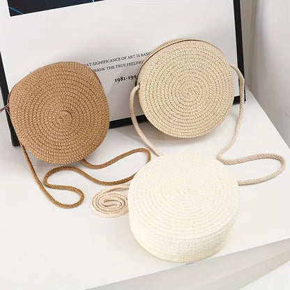 Round Woven Straw Crossbody Bag for Women – Boho Chic