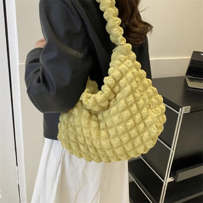 Quilted Pleated Shoulder Bag – Large Capacity Hobo Handbag
