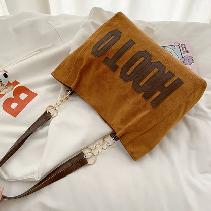 Solid Color Shoulder Bag Trendy Letters Tote Bag Canvas Campus Handbag Women Office