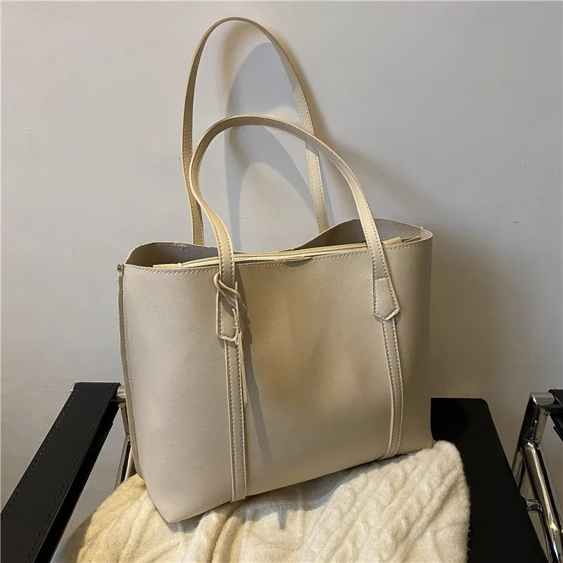Large Capacity Women's Leather Tote Bag – Soft Shoulder Handbag