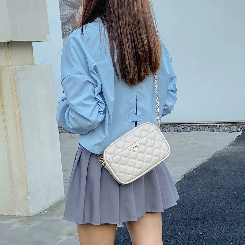 Diamond-Shaped Chain Horizontal Square Single-Shoulder Bag Women Mini Hand-Carry Commuter Crossbody