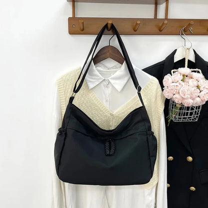 Minimalist Large Capacity Tote Bag Casual Multi Pocket Shoulder Bag Braided Drawstring Crossbody