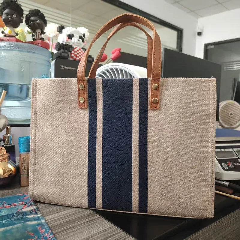 Canvas Striped Tote Bag for Women – Work & Shoulder Handbag