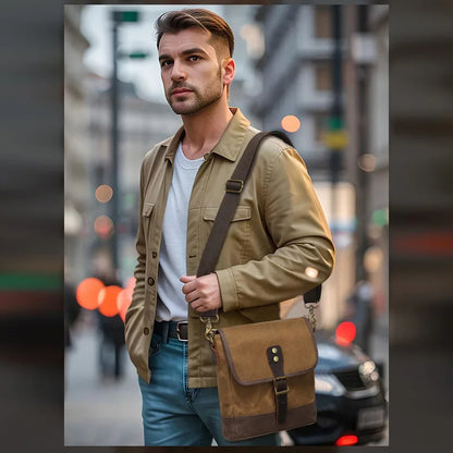 Vintage Canvas Shoulder Bag Cross-Body Wear Resistant Small Chest Men S Leather Briefcase