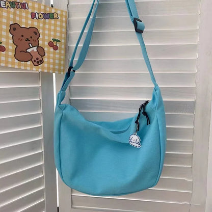 Canvas Crossbody Bag with Charm – Large Capacity Shoulder Bag