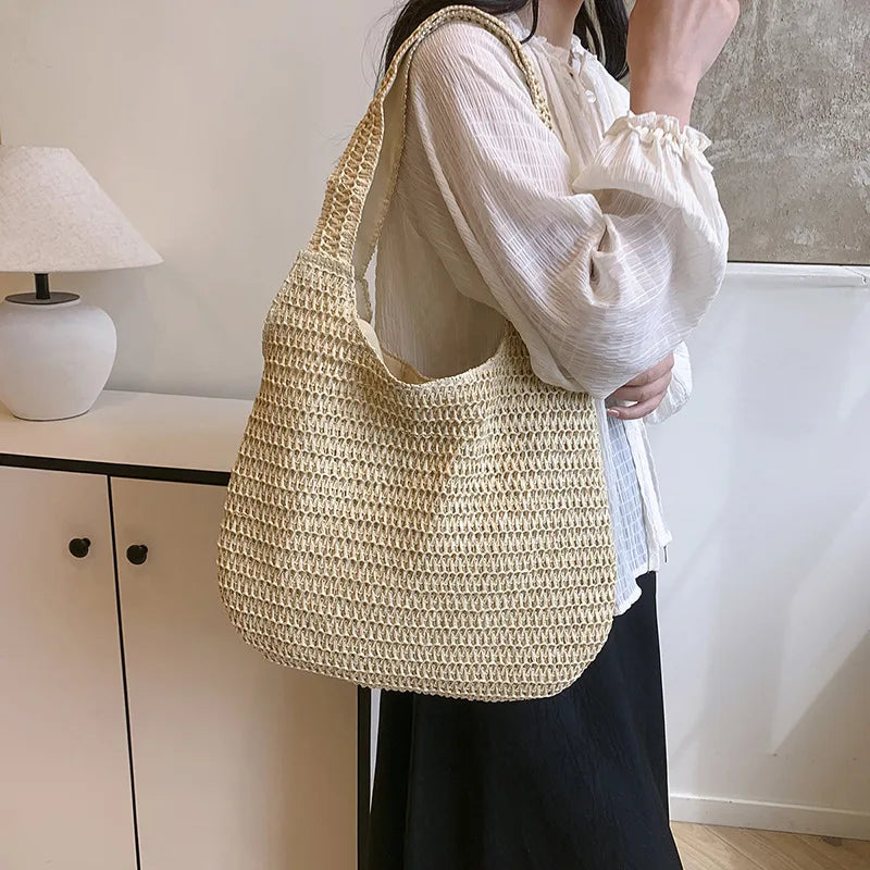 Homefish Rattan Straw Woven Tote Bag Women Large Capacity Summer Casual Beach Shoulder Handbag