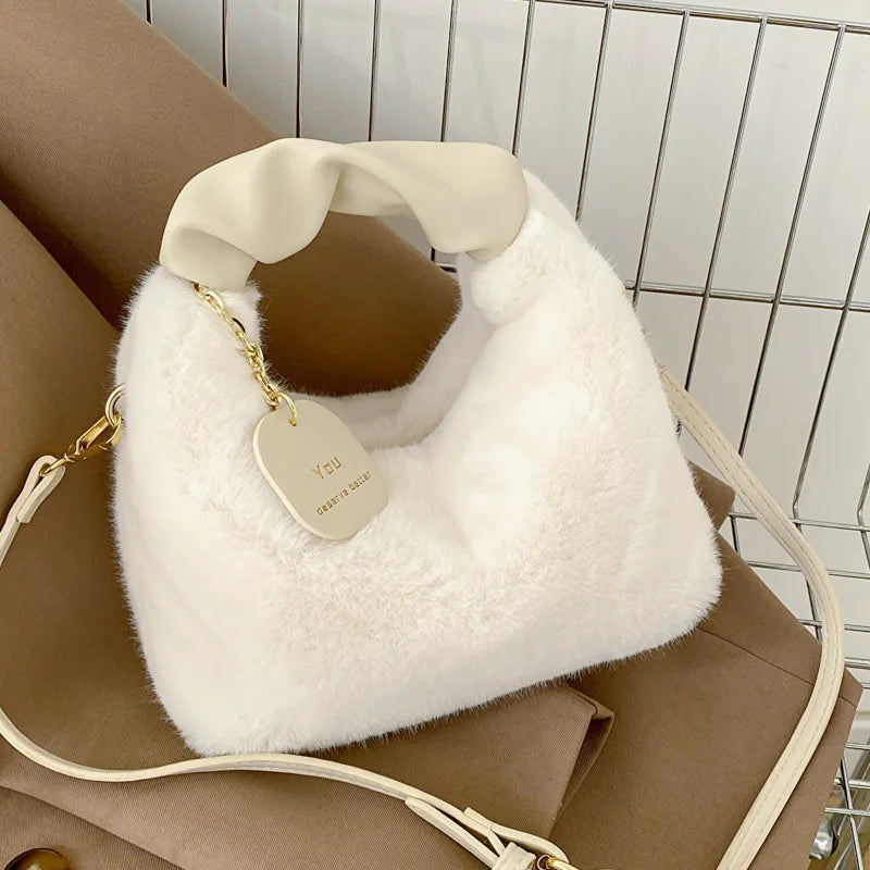 Plush Faux Fur Crossbody Bag – Women's Stylish Shoulder Handbag