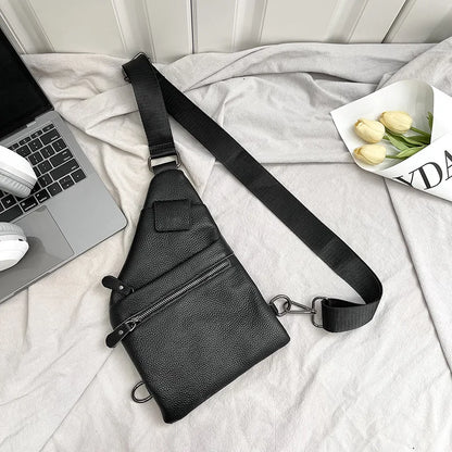 Men S Cowhide Chest Bag Multi-Layered Business Irregular-Shaped Crossbody Bag Genuine Leather Men S
