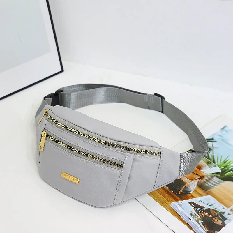 Leisure Simple Unisex Waist Bag Nylon Solid Color Chest Waterproof Wear-Resistant Lightweight