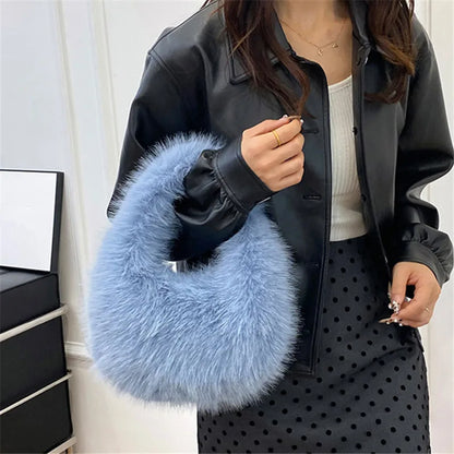Fluffy Plush Tote Bag – Women's Fuzzy Shoulder & Underarm Handbag