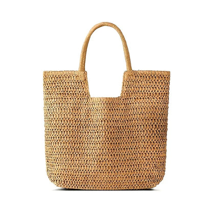 Handwoven Straw Beach Tote Bag for Women – Summer Shoulder Handbag