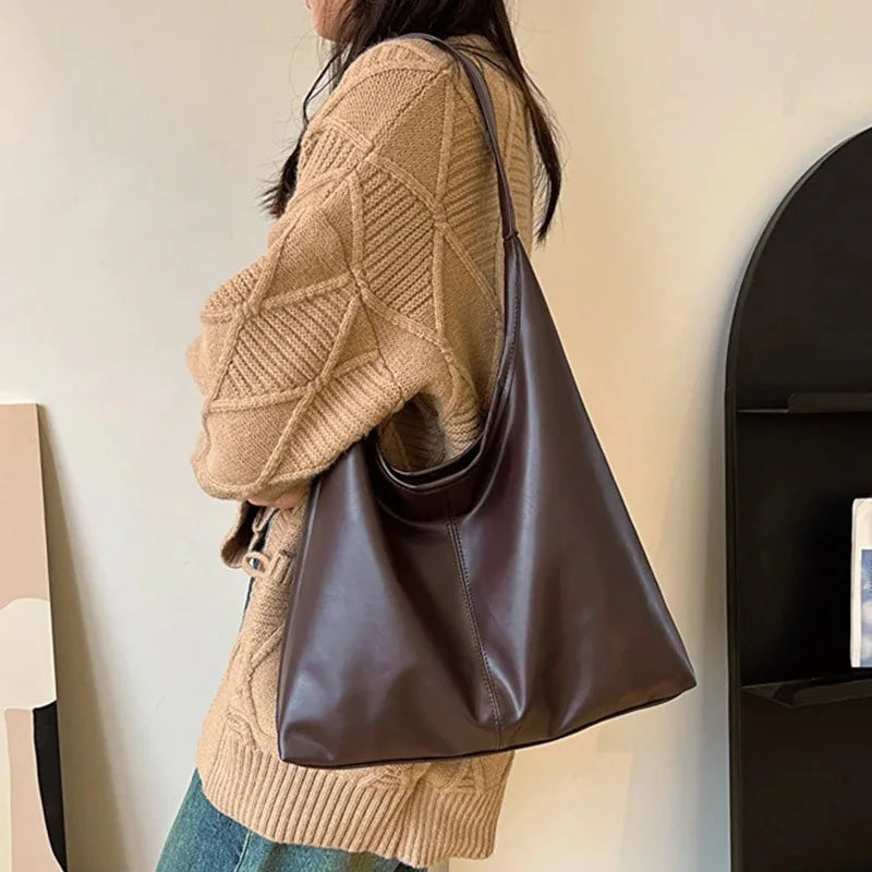 Large Tote Shoulder Bag for Women – Retro Minimalist Style