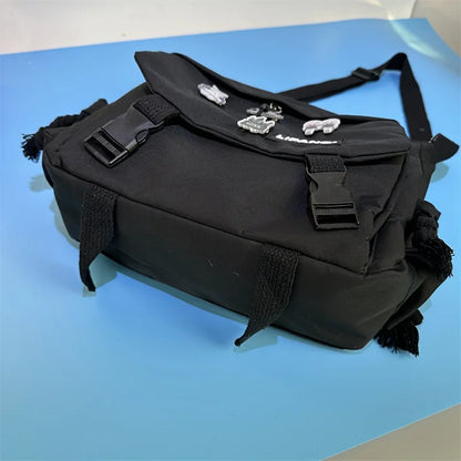 Water-Resistant Messenger Bag with Cute Pins – Kawaii Crossbody Bag