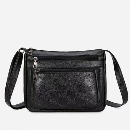 Business Unisex Solid Shoulder Bag Pu Bow Embossed Multi Pocket Storage Adjustable Strap Function