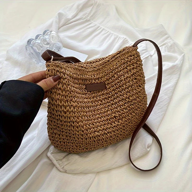 Rattan Straw Crossbody Bag – Women's Woven Beach Shoulder Bag