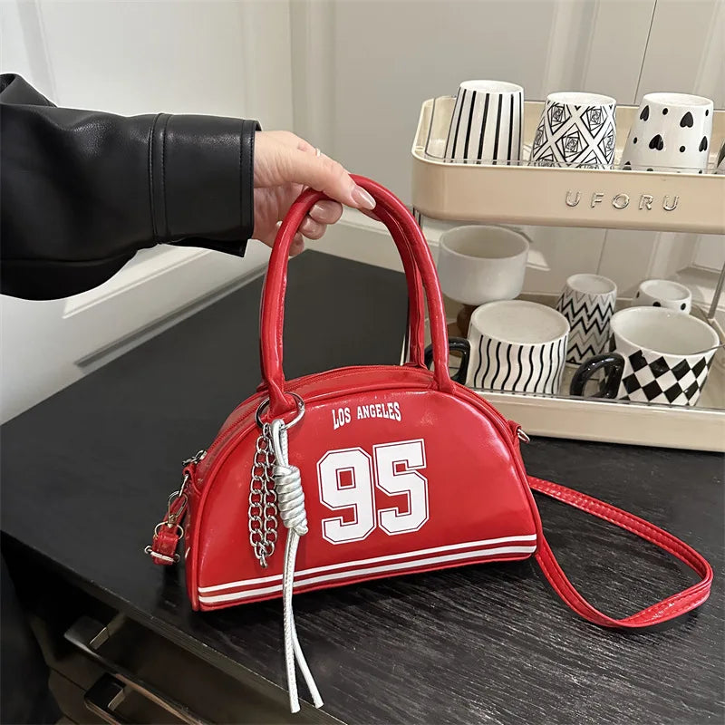 Retro Pu Leather Sporty Tote Bag Handbag Shoulder Crossbody Bag Woven Tassel Charm Streetwear Casual