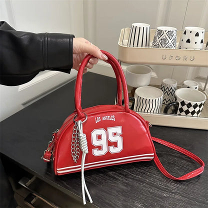 Retro Pu Leather Sporty Tote Bag Handbag Shoulder Crossbody Bag Woven Tassel Charm Streetwear Casual