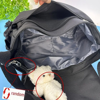 Kawaii Crossbody Messenger Bag with Badge Pins & Bear Pendant