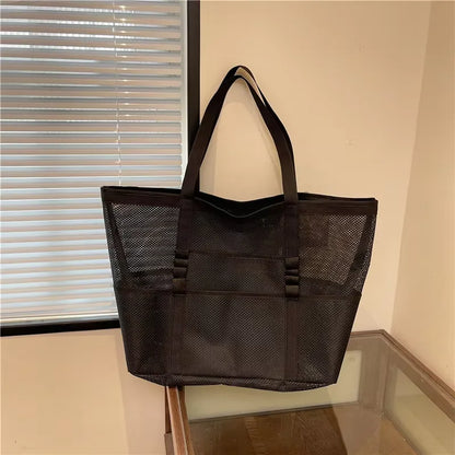 Homefish Durable Mesh Beach Tote Bag Multipocket Waterproof Beach Bag Underwear Pocket Summer Towels