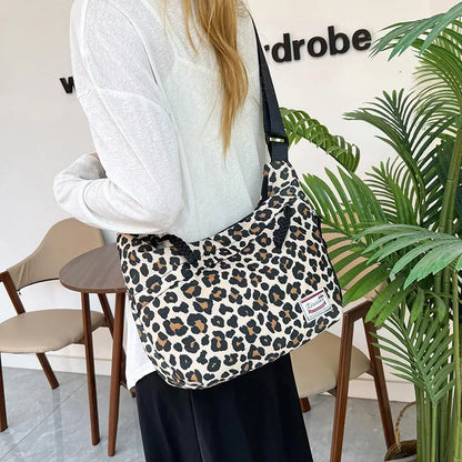 Leopard Print Hobo Crossbody Bag with Wide Adjustable Strap