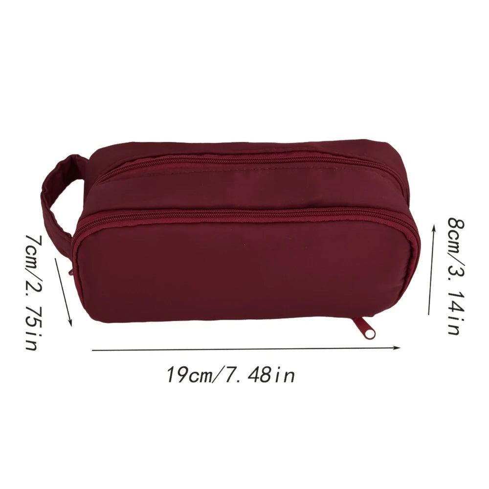 Double Layer Cosmetic Bag Nylon Travel Makeup Organizer Large Capacity Toiletry Multifunction Pencil