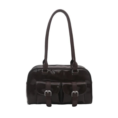 Patent Leather Tote Bag for Women – Retro Buckle Shoulder Handbag