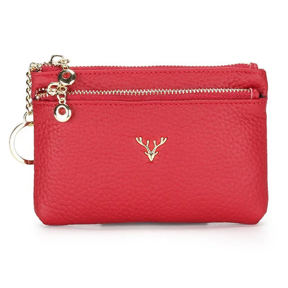 Cowhide Mini Coin Purse Multi-Function Key Bag Stylish Leather Premium Hardware Deer Head Zipper