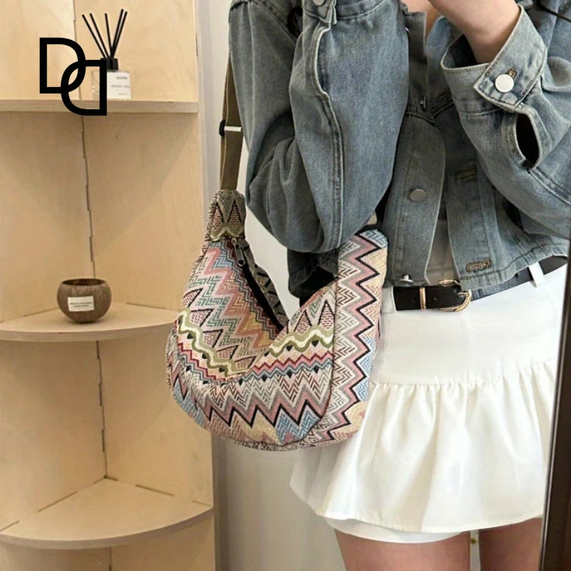 Stylish Foldable Canvas Shoulder Bag - Adjustable Strap