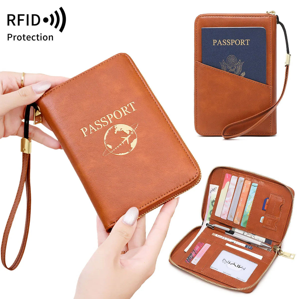 Multi-Functional Zipper Passport Holder Rfid Anti-Magnetic Passport Global Travel Storage Document